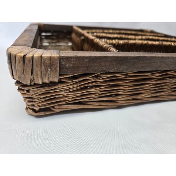 Rectangle Wicker Silverware Tray Organizer 5 Compartments Utensil Holder Spoon - Picture 3 of 8